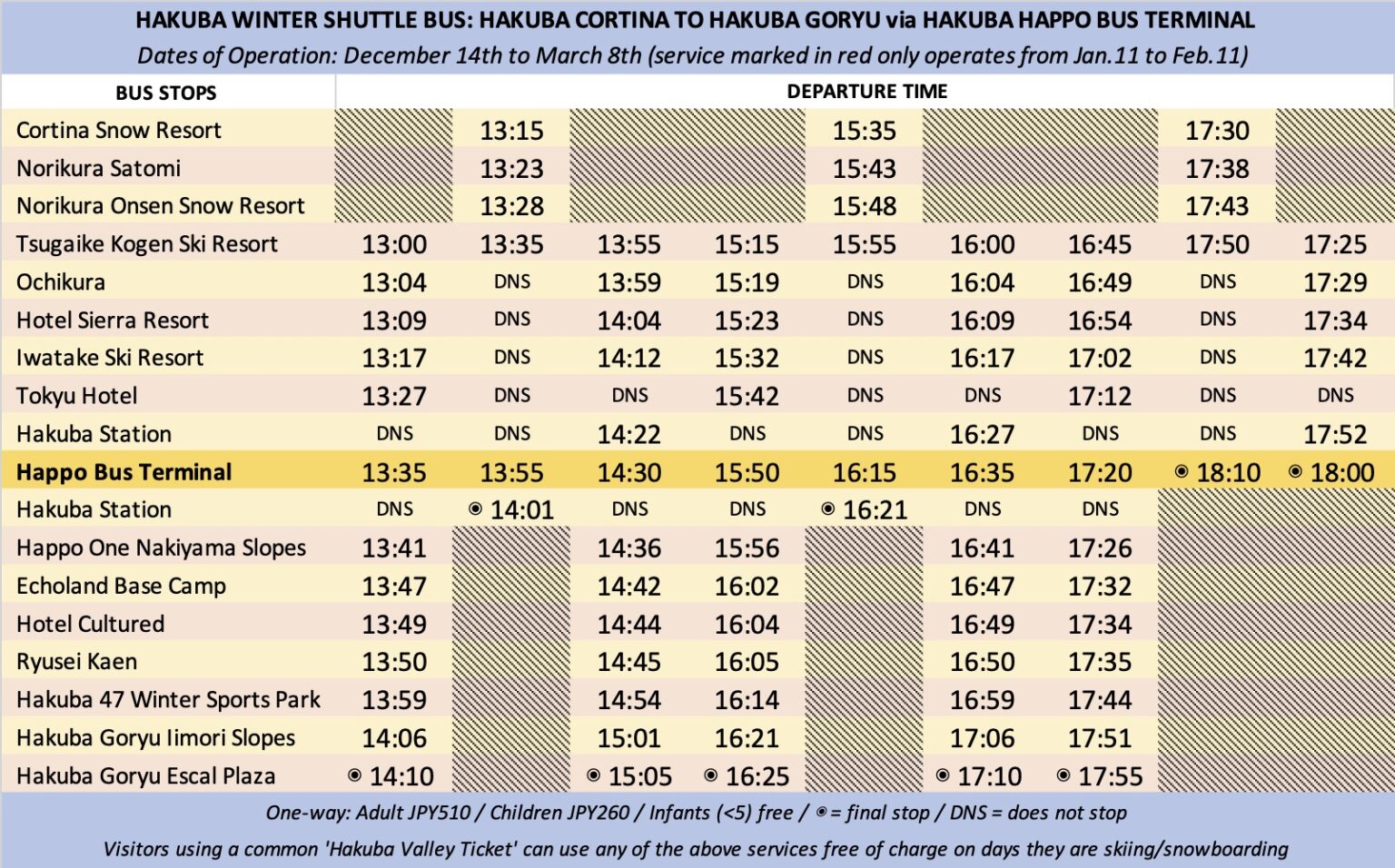 Hakuba Shuttle Bus Timetable - SNOW MONKEY RESORTS