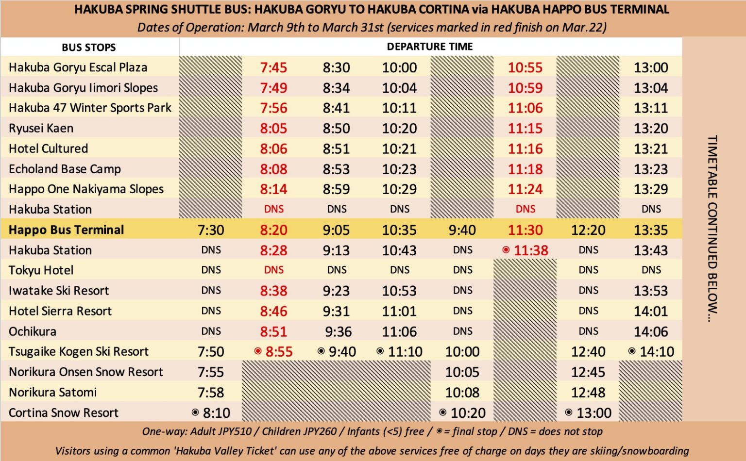 Hakuba Shuttle Bus Timetable - SNOW MONKEY RESORTS