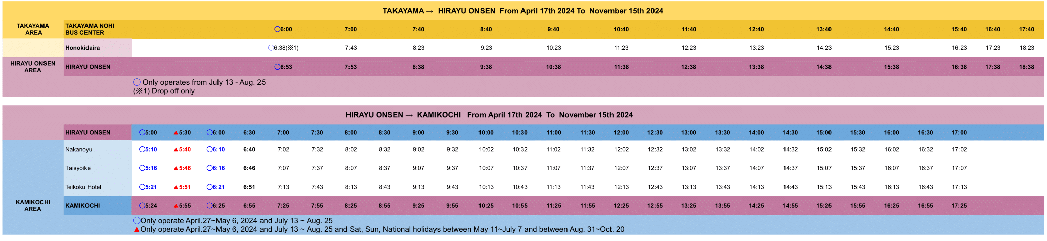 Local-Bus-Timetable-From-Takayama to Hirayu-onsen-Takayama